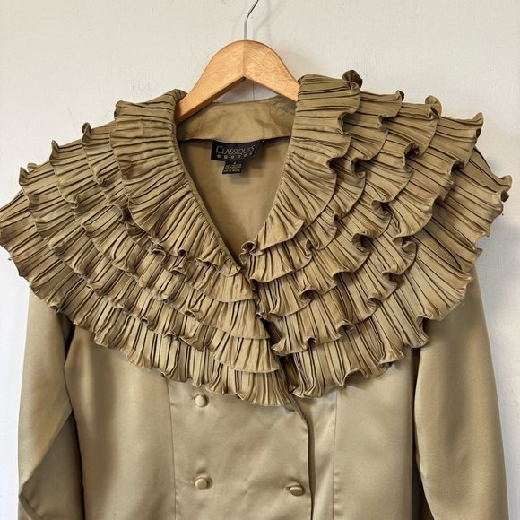 Vintage 90s Y2K Statement Collar Blouse Ruffle Shawl Top Sage Green Womens 4 - Picture 2 of 9